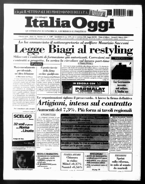 Italia oggi : quotidiano di economia finanza e politica